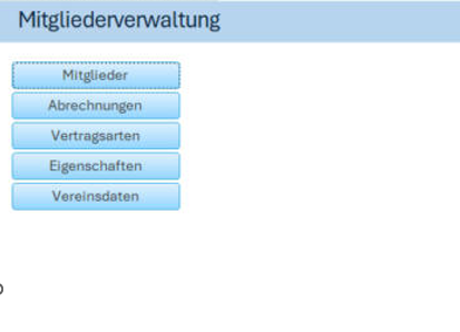 Hauptmenü der Mitgliederverwaltung