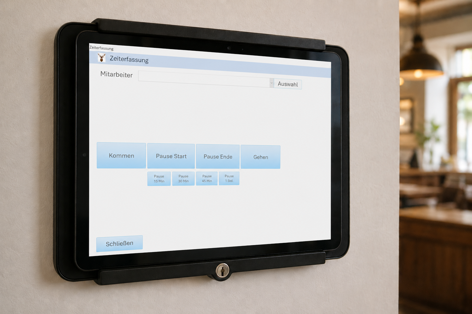Zeiterfassung Hauptmaske auf Windows-Tablet